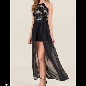 Francesca’s black lace romper, S